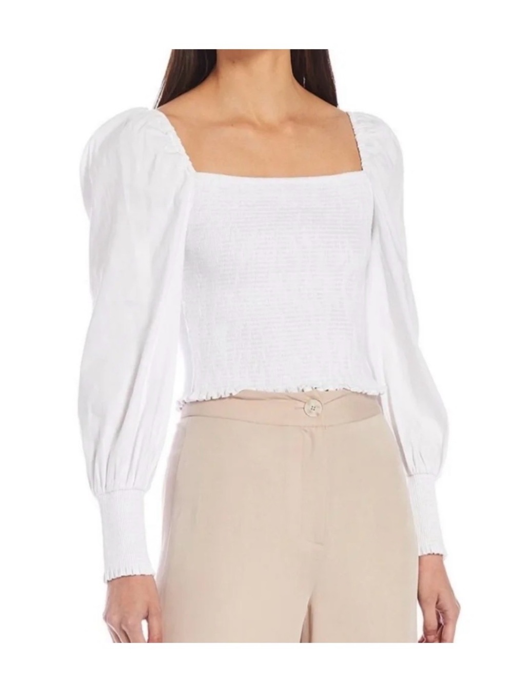 Gianni Bini Angel Woven Square Neck Long Sleeve Blouse small